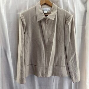 Sandro‎ Women's Linen Blend Tan Pockets Button Up Long Sleeve Blazer Size 16